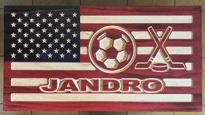 CUSTOM: CARVED SPORTS IN STRIPES: SOCCER AND HOCKEY (RED/WHITE/BLUE)